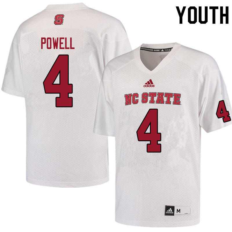 Youth #4 Cecil Powell NC State Wolfpack College Football Jerseys Sale-White - Click Image to Close